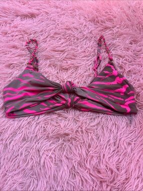 Beach Bunny Pink and Tan  Zebra Knot Bikini Top